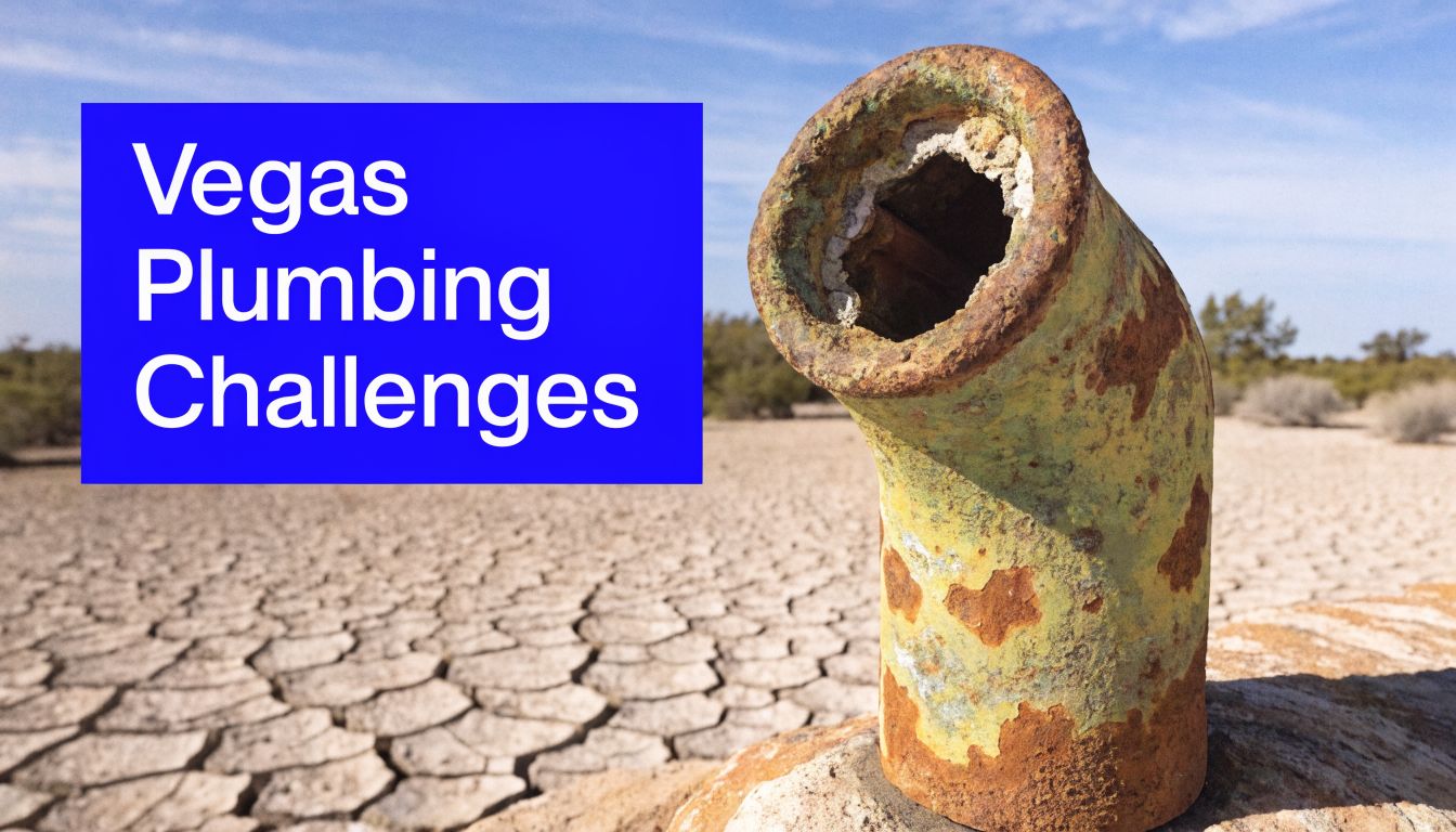 A rusted, weathered metal pipe emerging from cracked, dry desert ground under a bright blue sky.